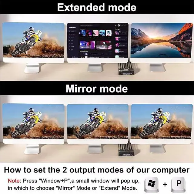 Alt view image 6 of 7 - Ennovor KVM Switch 3 Monitors 3 Computers 8K@60Hz 4K@144Hz, HDMI+2 Displayport KVM Switch Triple Monitor for 3 Computer Share 3 Monitor(US Plug)