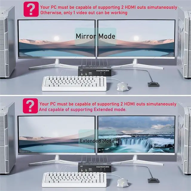 Alt view image 7 of 7 - Ennovor HDMI KVM Switch Dual Monitor 4K 60Hz 2X2 KVM Switch HDMI 2.0 USB DisplayPort for 2 Monitors Extended Mirror Mode(HDMI 2X2)