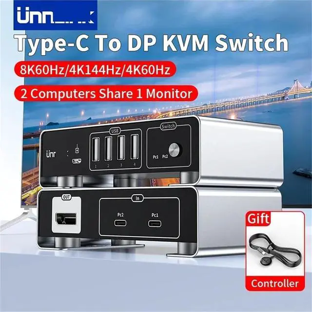 Alt view image 2 of 7 - Ennovor USB C to DP KVM Switch 8K 60Hz 4K 144Hz Type C Thunderbolt 3/4 to DP KVM Switcher for MacBook P*S5 Lap*top to TV Monitor