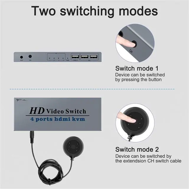 Alt view image 3 of 5 - Ennovor 4K Switch KVM HDMI 4 Input 1 Output Switcher 3-Port USB HDMI KVM Switch 4X1 4kX2K/30HZ HDCP1.2 for PC Laptop Windows&ma*cs