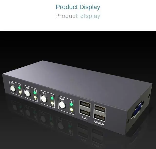 Alt view image 3 of 7 - Ennovor VGA KVM Switch 4 Ports VGA Video Switcher Split Screen HD Display Enhancer Splitter Adapter for PC Monitor Projector