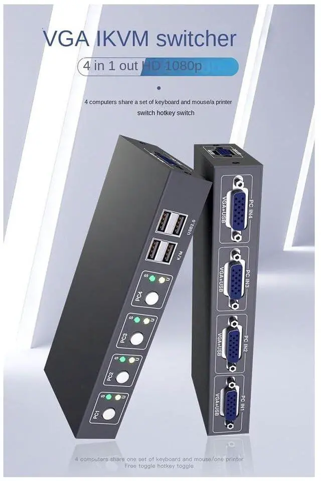 Alt view image 7 of 7 - Ennovor VGA KVM Switch 4 Ports VGA Video Switcher Split Screen HD Display Enhancer Splitter Adapter for PC Monitor Projector