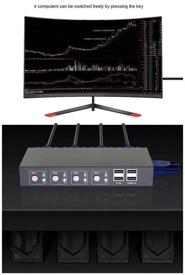 Alt view image 5 of 7 - Ennovor VGA KVM Switch 4 Ports VGA Video Switcher Split Screen HD Display Enhancer Splitter Adapter for PC Monitor Projector