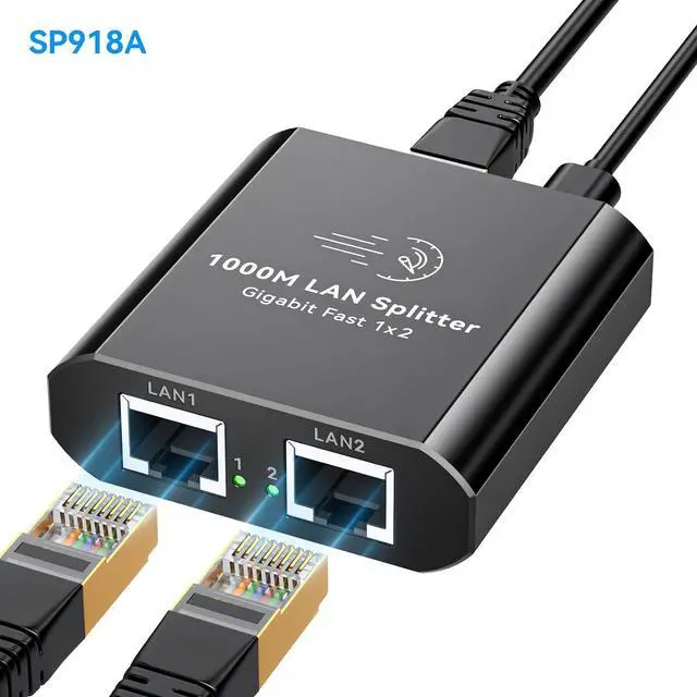 Alt view image 2 of 6 - Ennovor Ethernet Splitter 1 to 2 1000Mbps/4K@144Hz Displayport KVM Switch 2 Monitors 2 Computers USB3.0 Dual Monitor KVM Switches for 2 PC Sharing One Gigabit Ethernet Port and 4 USB 3.0 Devices