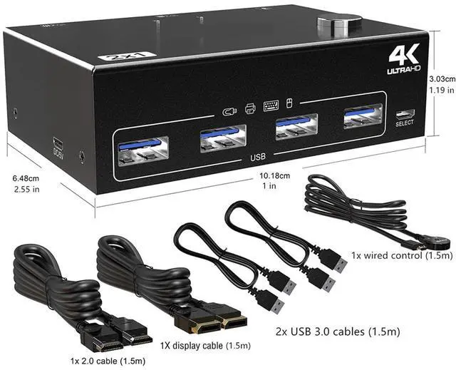 Alt view image 2 of 2 - Ennovor DP USB 3.0 KVM Switch Dual Monitor Display Port HDMI-Compatible Switcher for 2 Computer Laptop Share Keyboard Mouse Monitors