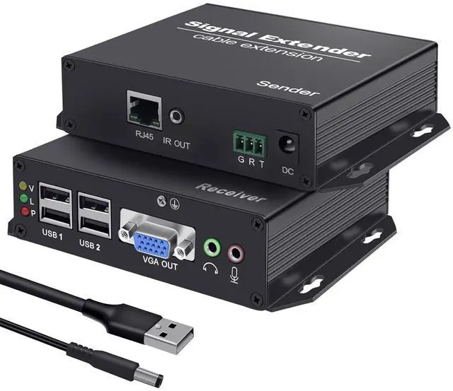 Main image of Ennovor VGA KVM Extender Over Cat5e/6/7 [394FT/120M] | 4 USB2.0 Ports for Printer/Mouse/Webcam | 1080p@60Hz Zero Delay | IR/RS232/Audio Control | Plug & Play