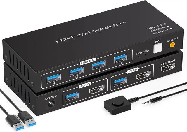 Alt view image 5 of 7 - Ennovor USB HDMI KVM Switch 8K@60Hz 4K@120Hz for 2 Computers Share 1 Monitor and 4 USB Devices, 2 in 1 Out