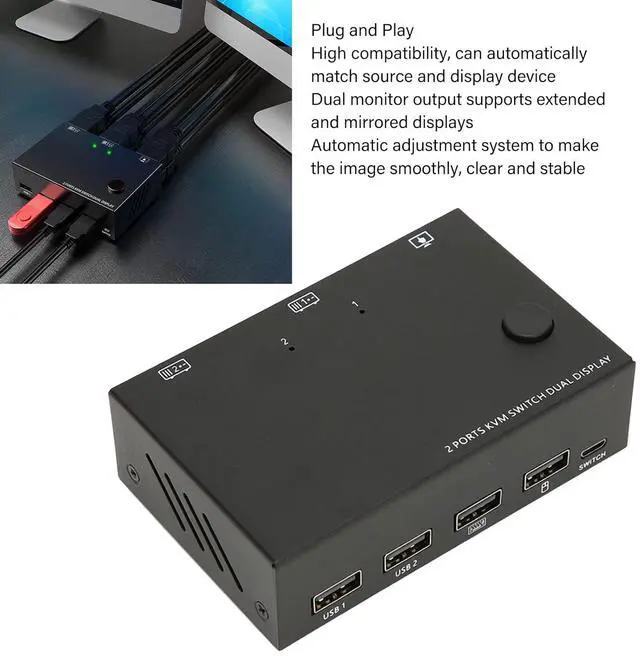 Alt view image 7 of 7 - Ennovor Dilwe 2 Port KVM Switch Dual Monitor HDMI 4K 30Hz, Dual Monitor KVM Switch for 2 Computers Share USB Keyboard Mouse Monitor KVM Converter