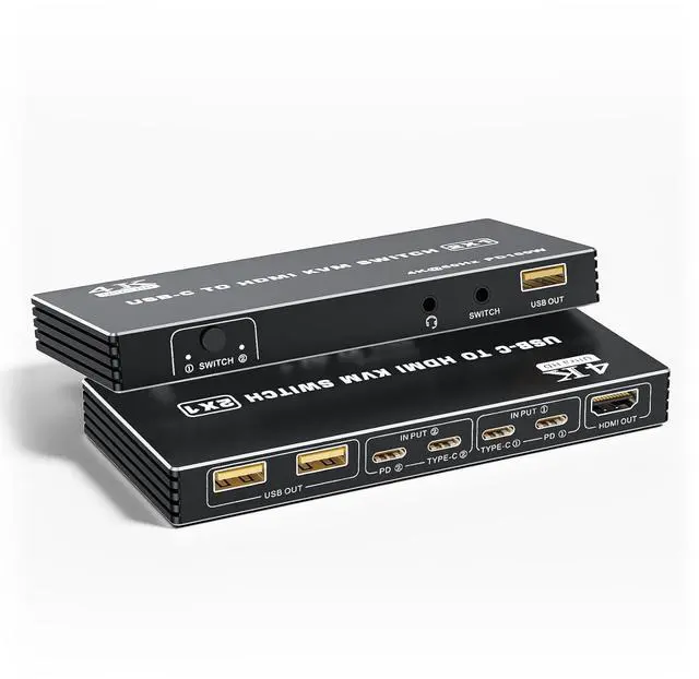 Main image of Ennovor BolAAzuL USB C to HDMI KVM Switch 4K 60Hz, Type-C KVM Switch HDMI for 2 Computers Share 1 HDMI Monitor, 1 Set of Mouse&Keyboard - 2 USB Video Cables Included