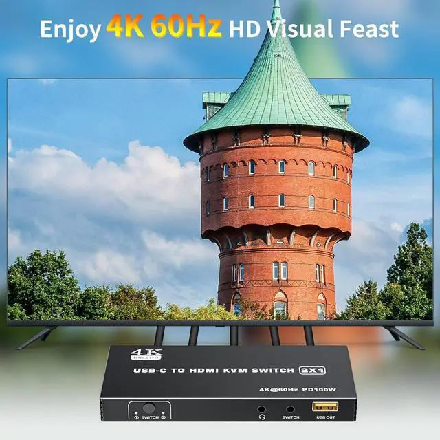 Alt view image 5 of 7 - Ennovor BolAAzuL USB C to HDMI KVM Switch 4K 60Hz, Type-C KVM Switch HDMI for 2 Computers Share 1 HDMI Monitor, 1 Set of Mouse&Keyboard - 2 USB Video Cables Included