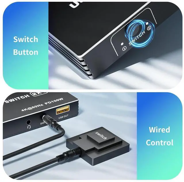 Alt view image 6 of 7 - Ennovor BolAAzuL USB C to HDMI KVM Switch 4K 60Hz, Type-C KVM Switch HDMI for 2 Computers Share 1 HDMI Monitor, 1 Set of Mouse&Keyboard - 2 USB Video Cables Included