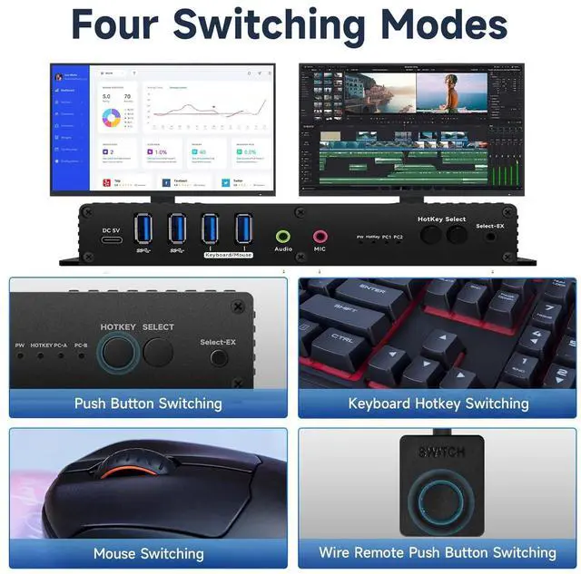 Alt view image 5 of 6 - Kvm Switch Displayport EDID 2 Monitors 2 Computers 4K 144Hz Hotkey Switching kvm Switches Dual Monitor dp 1.4 1440P 144Hz 165Hz 240hz Dual Monitor dp Edid Hotkey Switching