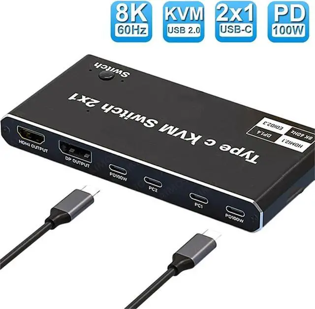 Alt view image 2 of 2 - Ennovor Type-C Thunderbolt 3 4 USB C KVM Switch 4K 144Hz USB 2.0 KVM Switch USB 8K 60Hz HDMI DP USB KVM Switcher for M*ACB*OOK Laptop