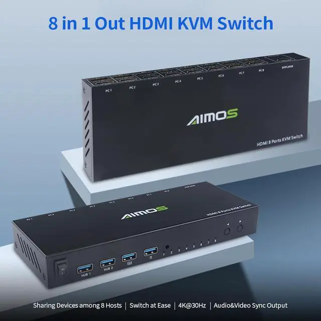 Alt view image 2 of 7 - Ennovor S 8 in 1 Out HDMI KVM Switch Sharing Monitor/Keyboard//Printer Among 8 Hosts/ 4K@30Hz/dio&Video Sync Output Black