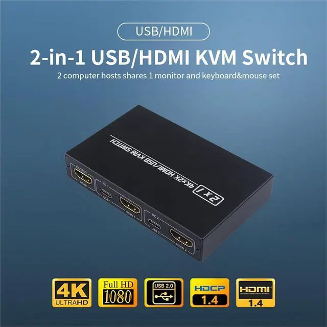 Alt view image 2 of 7 - Ennovor AM-KVM 201CL 2-in-1 HDMI-Compatible/USB KVM Switch Support HD 2K*4K 2 Hosts Share 1 Monitor/Keyboard& Mouse Set KVM Switch(AM-KVM 201CL)