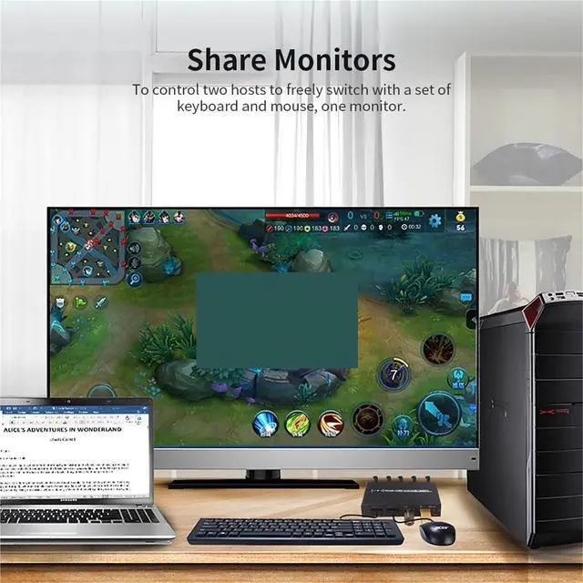 Alt view image 6 of 7 - Ennovor AM-KVM 201CL 2-in-1 HDMI-Compatible/USB KVM Switch Support HD 2K*4K 2 Hosts Share 1 Monitor/Keyboard& Mouse Set KVM Switch(AM-KVM 201CL)