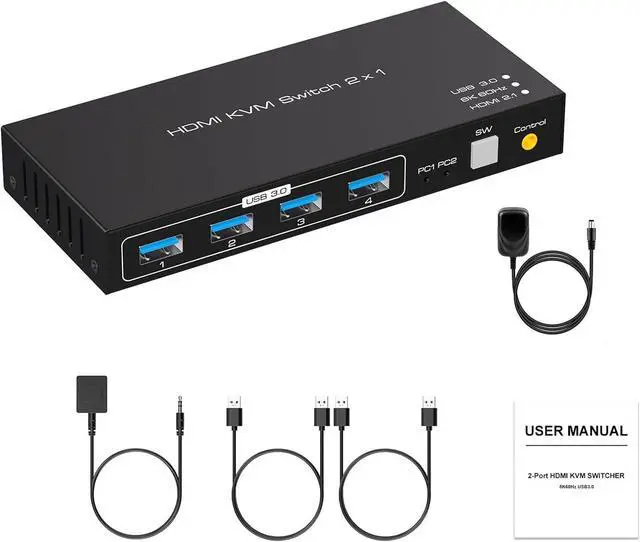 Main image of Ennovor USB HDMI KVM Switch 8K@60Hz 4K@120Hz for 2 Computers Share 1 Monitor and 4 USB Devices, 2 in 1 Out