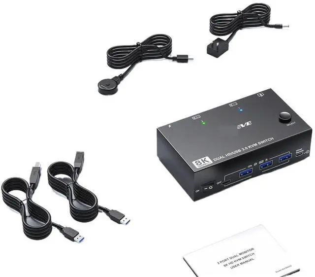 Main image of 8K HDMI KVM Switch 2 Monitors 2 Computers 8K@60Hz 4K@144Hz,Dual Monitor KVM Switch with 4 USB 3.0 Hub for Keyboard Mouse Printer(AU Plug Adapter)