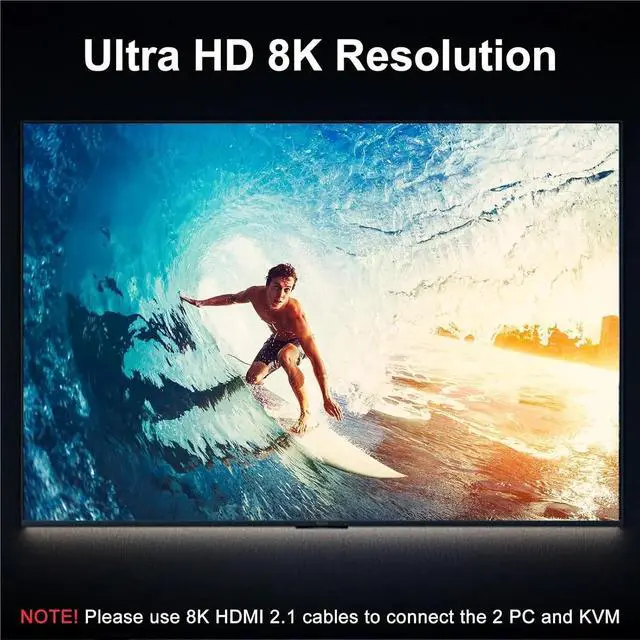 Alt view image 5 of 6 - 8K HDMI KVM Switch 2 Monitors 2 Computers 8K@60Hz 4K@144Hz,Dual Monitor KVM Switch with 4 USB 3.0 Hub for Keyboard Mouse Printer(AU Plug Adapter)