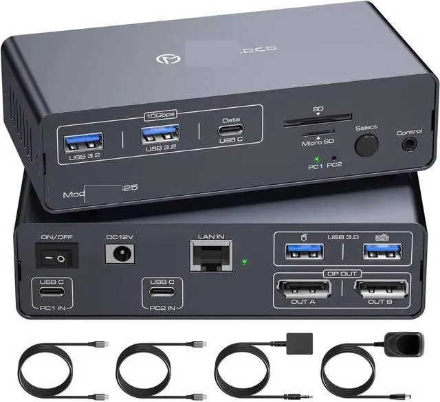 Main image of Ennovor 8K USB-C Thunderbolt KVM Switch 4K120Hz 2 Laptops 2 Monitor Type C 12 in 1 Docking Station 10Gbps USB for Macbo*ok 2PC SD/m*icroSD(SW524 2HD Output)