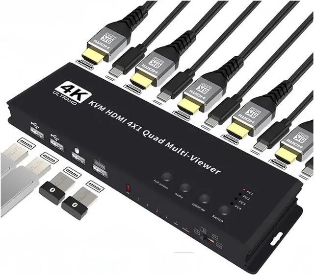 Main image of Ennovor 4 in 1 Out KVM HDMI Multiviewer Switch 4K HDMI KVM Video Cutting 4X1 Seamless Quad Multi-viewer KVM Switcher for 4 Computer PC