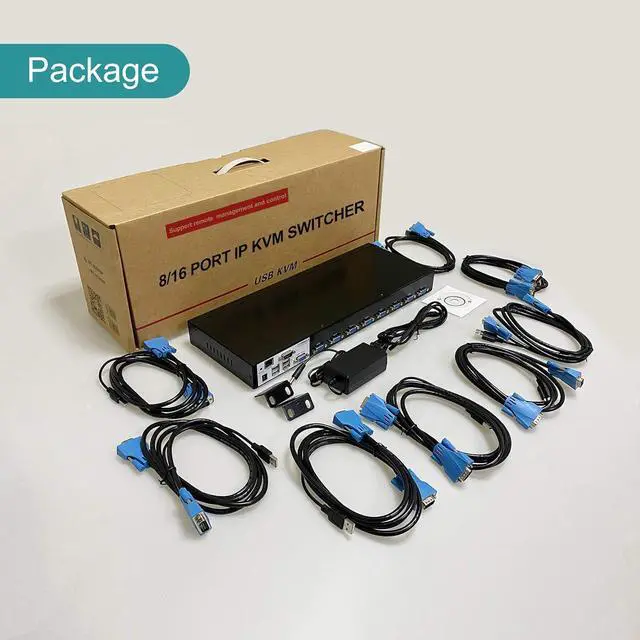 Alt view image 7 of 7 - Ennovor MT-VIKI 8 Port IP KVM Console, Rack Mount KVM Over IP for Remote Access, 1 Local & 1 Remote Access, 8 Cables Included