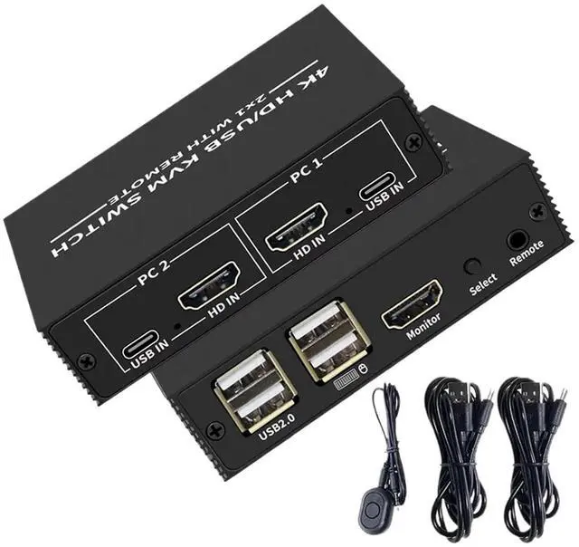 Main image of Ennovor 4K KVM Switcher HDMI-Compatible Switch Docking Station USB 2.0 Hub Dock 2 Computers Share 4 USB Devices Keyboard Printer KVM(4 in 1 Out KVM)