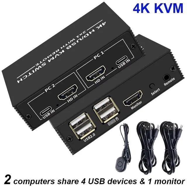 Alt view image 3 of 7 - Ennovor 4K KVM Switcher HDMI-Compatible Switch Docking Station USB 2.0 Hub Dock 2 Computers Share 4 USB Devices Keyboard Printer KVM(4 in 1 Out KVM)