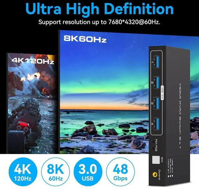 Alt view image 5 of 7 - Ennovor 8K HDMI KVM USB Switch 1 Monitors 2 Computers DC 12V 1A HDMI KVM Switcher with External Switch Kit