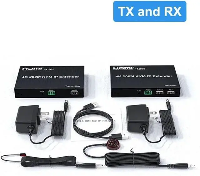 Alt view image 2 of 3 - Ennovor 4K 200M HDMI IP KVM Extender Over Cat5e/6 HDMI KVM Matrix Extender with USB by Network Switch one to Many Support Mouse Keyboard(1 TX and 1RX,with US Plug)