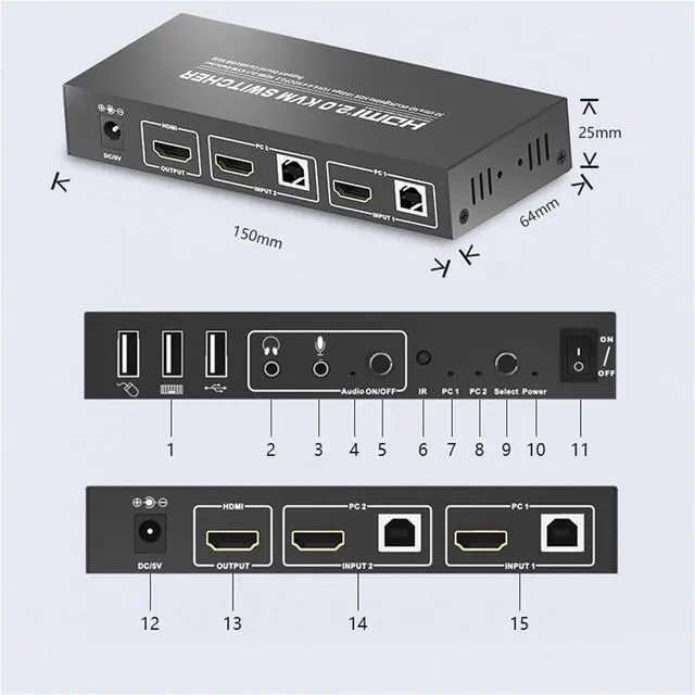Alt view image 3 of 3 - Ennovor HDMI-Compatible 2.0 USB 2x1 KVM Switcher 4K@60Hz HDR Hotkey Remote Control HDCP2.2 Video Switch Keyboard Mouse Selector for PC(USB 2.0 Version)