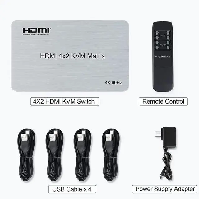 Alt view image 2 of 2 - Ennovor 4 Port USB HDMI KVM Matrix 4x2 Dual Monitor 4K 60Hz HDMI Matrix Switch Splitter Audio Video Converter Support USB Keyboard Mouse(EU Plug)