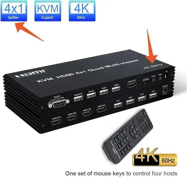 Alt view image 2 of 2 - Ennovor 4K HDMI 8x1 KVM Multi-viewer Seamless Switch 8 CH Multiplexer Multi Screen Viewer 8x1 KVM HDMI Quad Screen Multiviewer for PC TV(4K 60hz 4x1Multi,EU Plug)
