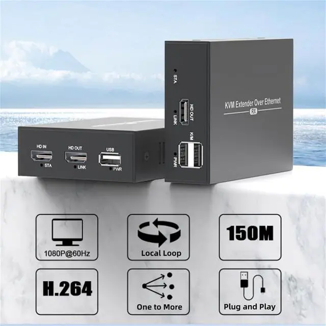 Alt view image 2 of 7 - Ennovor Universal Plug and Play HDMI Transmitter and Receiver with USB A Cable and Power Adapter KVM Extender Over Ethernet