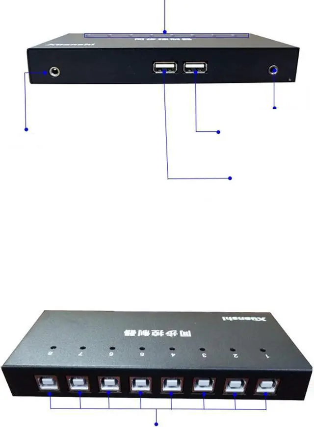Alt view image 4 of 6 - Ennovor 8 Ports USB Synchronizer DNF Keyboard Mouse USB Shared Display Synchronization Controller KVM Switcher Black