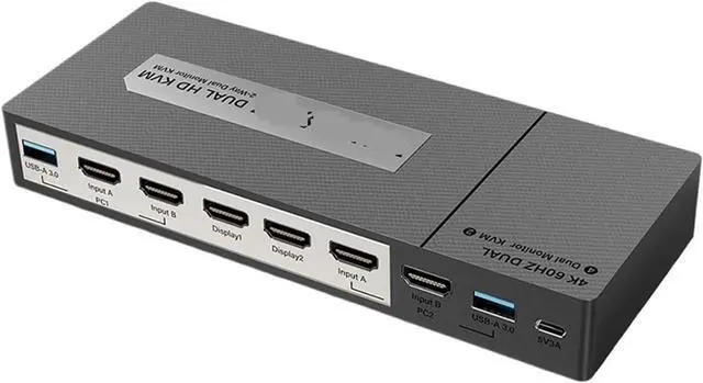 Main image of Ennovor USB HDMI KVM Switcher 4K 60hz USB KVM Extender HDMI Dual Monitor 4 PC 2 Out for USB Mouse Keyboard Monitor(Black,AU Plug)