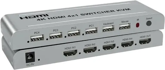 Main image of Ennovor 4K 4x1 HDMI KVM Switcher 4 in 1 Out Audio Video Converter for USB Keyboard Mouse Control 4 Laptop PC, Computer to TV Projector(with EU Plug)