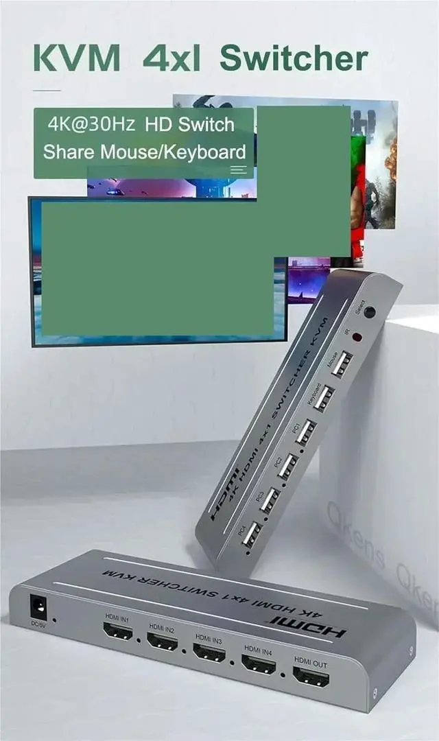 Alt view image 3 of 3 - Ennovor 4K 4x1 HDMI KVM Switcher 4 in 1 Out Audio Video Converter for USB Keyboard Mouse Control 4 Laptop PC, Computer to TV Projector(with EU Plug)