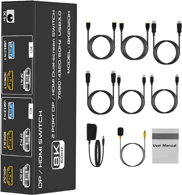 Main image of Ennovor 8K HDMI 2X2 Switch Video Splitter, HDMI Switch Splitter HDMI Switch Splitter for HDTV PC Gamepad Console