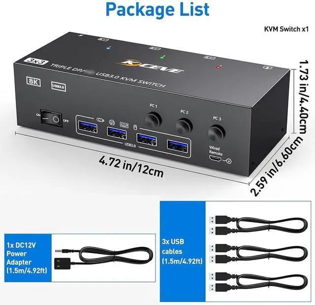 Alt view image 2 of 7 - Ennovor KVM303DH Switcher HDMI-Compatible KVM 3 in 3 Out 8K@60Hz, 4K@144Hz Tle Monitor USB 3.0 HDMI-Compatible+DP Switcher for Keyboard, U-Disk and Printer Compatible with Linux, Windows,