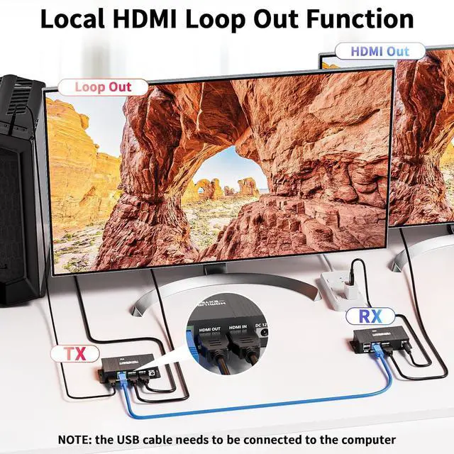 Alt view image 3 of 7 - Ennovor HDMI USB KVM Extender Kit, BolAAzuL 60M HDMI KVM USB Extender 1080P Over RJ45 Cat5e/6 Network Cable with Loopout & POC, Lossless Trans Flexible Distance