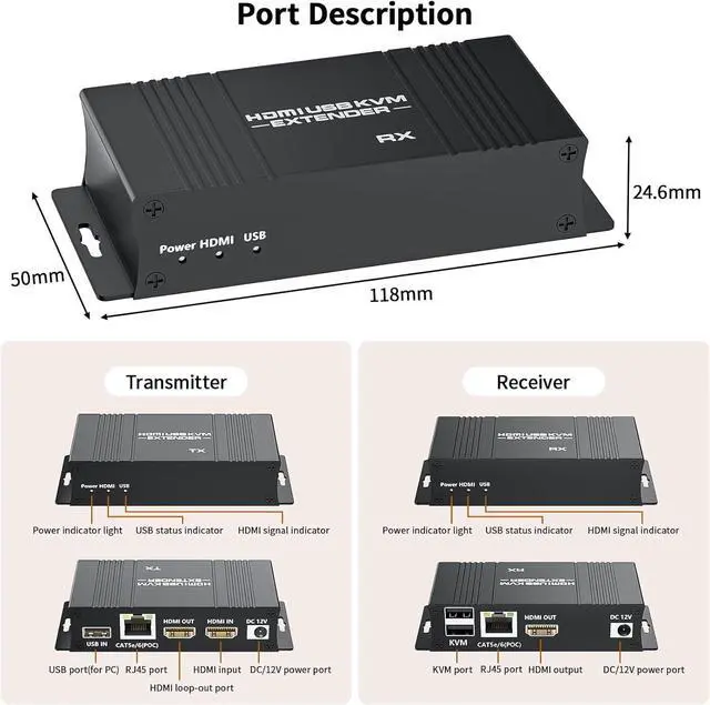 Alt view image 6 of 7 - Ennovor HDMI USB KVM Extender Kit, BolAAzuL 60M HDMI KVM USB Extender 1080P Over RJ45 Cat5e/6 Network Cable with Loopout & POC, Lossless Trans Flexible Distance