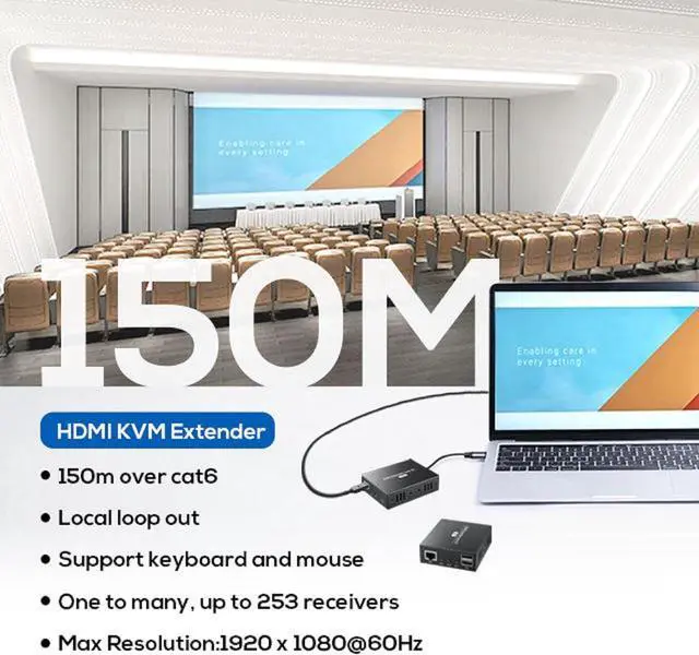 Alt view image 6 of 7 - Ennovor Universal Plug and Play HDMI Transmitter and Receiver with USB A Cable and Power Adapter KVM Extender Over Ethernet