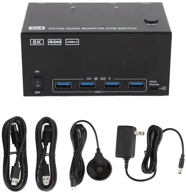 Main image of Ennovor USB Switch Selector, 2 Computers Sharing USB 3.0 Devices Peripheral Switcher Box Hub, 8K 60Hz 4 Monitors for Printer, Scanner, Keyboard (US Plug)