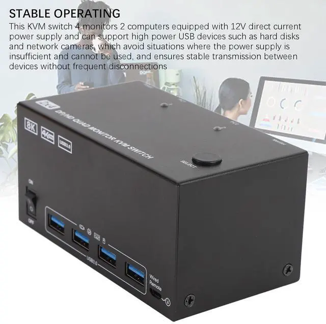 Alt view image 5 of 7 - Ennovor USB Switch Selector, 2 Computers Sharing USB 3.0 Devices Peripheral Switcher Box Hub, 8K 60Hz 4 Monitors for Printer, Scanner, Keyboard (US Plug)