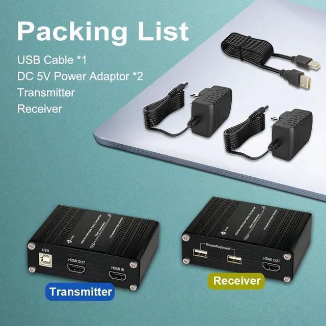 Alt view image 6 of 7 - Ennovor Ultra HD 4K@60Hz HDMI KVM Fiber Extender, Uncompressed USB HDMI 2.0 Video Optical Transceiver, Up to 300m Over OM4 Multi-Mode Single Fiber LC-LC, Dual Monitor Design Supports Local Output