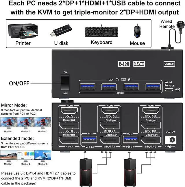 Alt view image 6 of 7 - High performance switch 2DISPLAYPORT1.4 and HDTV2.1 USB 3.0 interface removal display up to 8K