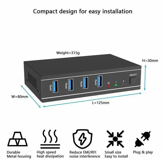 Alt view image 6 of 6 - Ennovor USB 3.2 Switch 2x4 5Gbps Button/RS-232 Commands Switching USB 2.0 USB 1.1 Compatible with Windows Linux Mac Multi-Platform