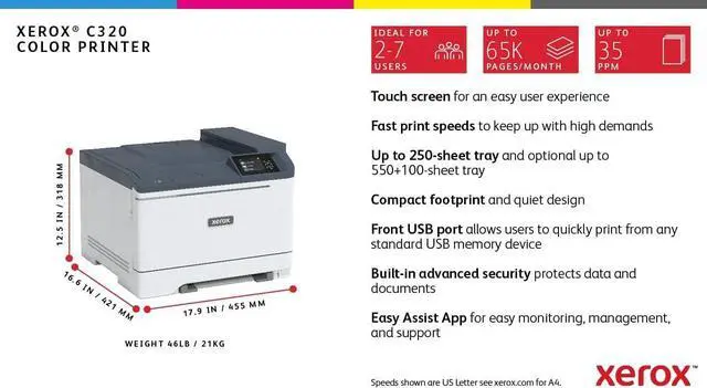 Alt view image 6 of 7 - Xerox C320 Color Printer, Laser, Print, Letter, Energy Star Certified, up to 35 PPM