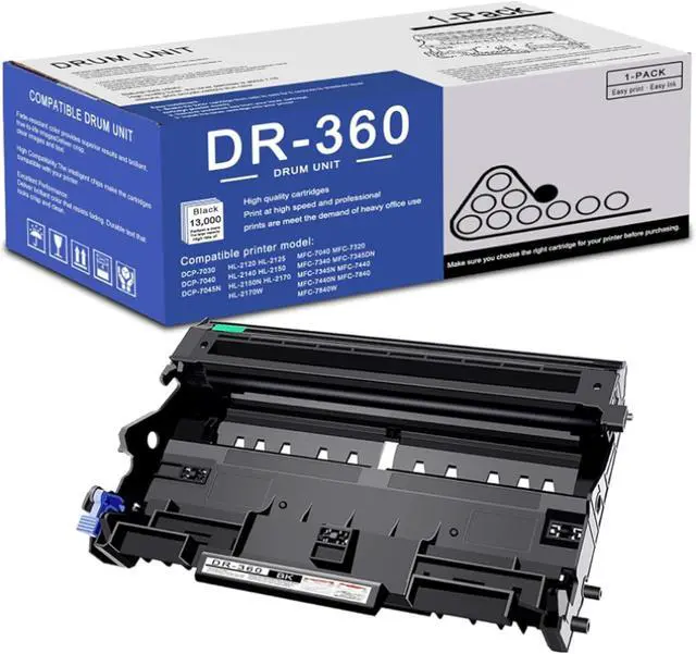 Main image of 1 Pack DR360 Black Drum Unit High Yield Compatible DR360 Replacement for Brother DCP-7030 DCP-7040 DCP-7045N HL-2120 HL-2125 HL-2140 HL-2150 HL-2150N HL-2170 HL-2170W MFC-7040 MFC-7320 Printer